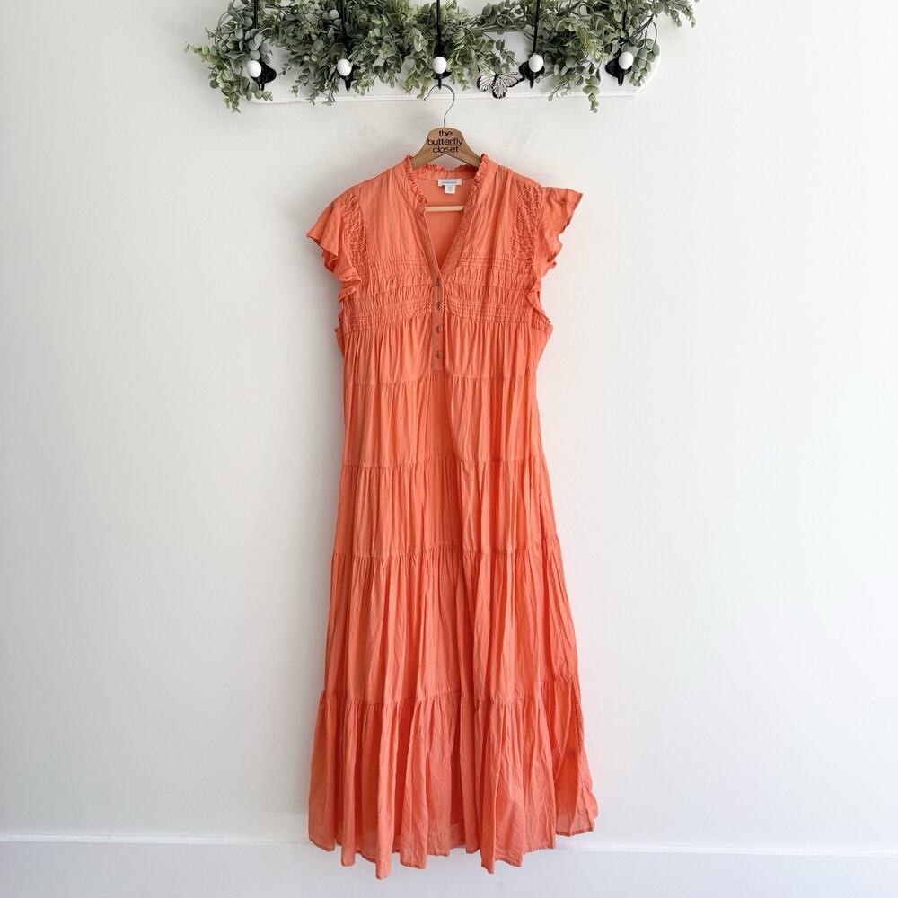 Sundance June ruffle Maxi dress in coral Tiered Ruffle Sleeve PM Boho Lined #VW